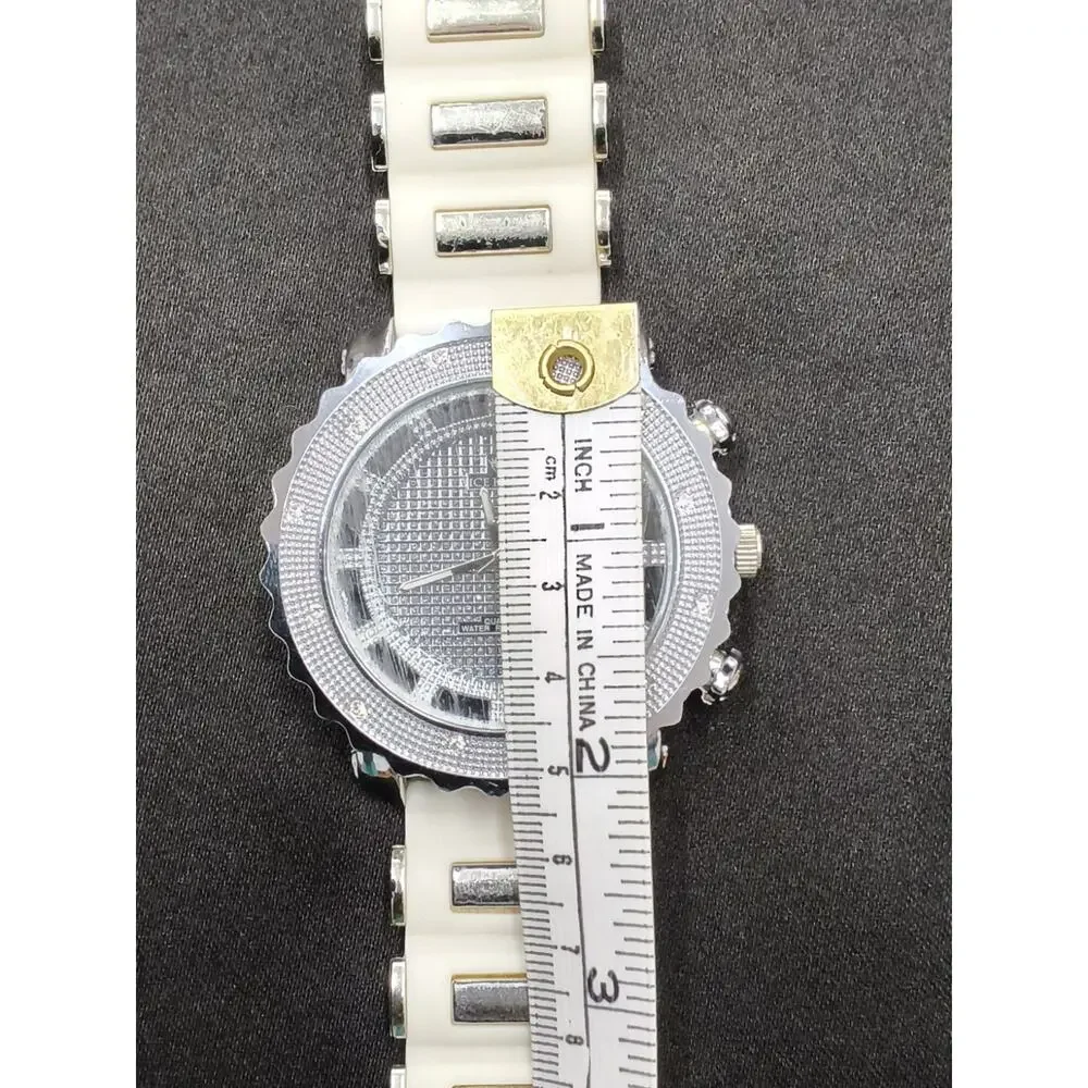 Ice King Quartz Analog Men's Watch Silver Jeweled Dial White Bling #W5147